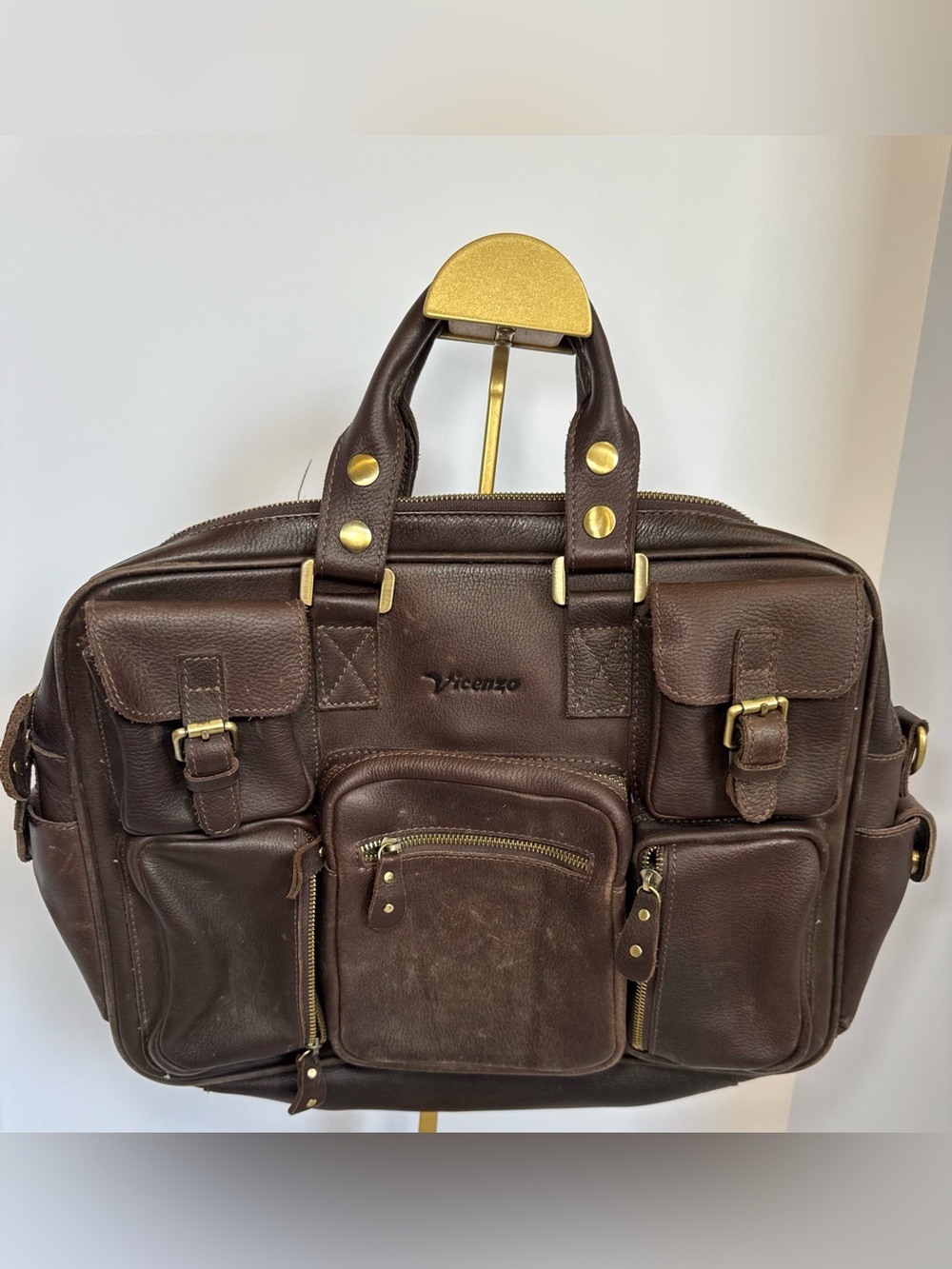 Vicenzo Titan X Leather Briefcase Laptop Messenger Bag
